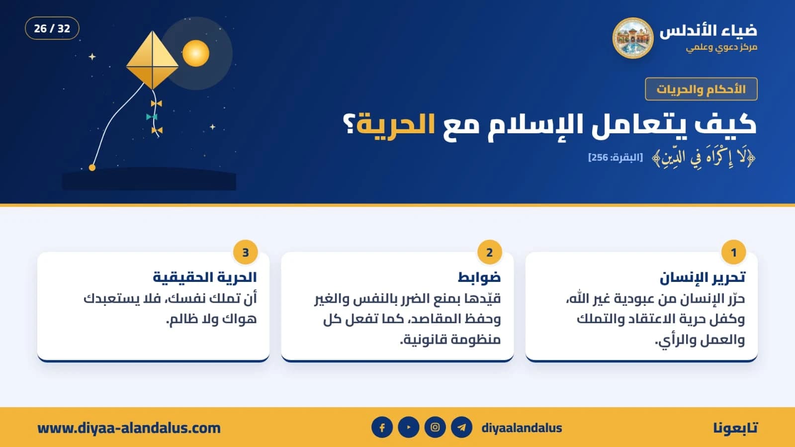 كيف يتعامل الإسلام مع الحرية؟ — بنر تعريفي من ضياء الأندلس
