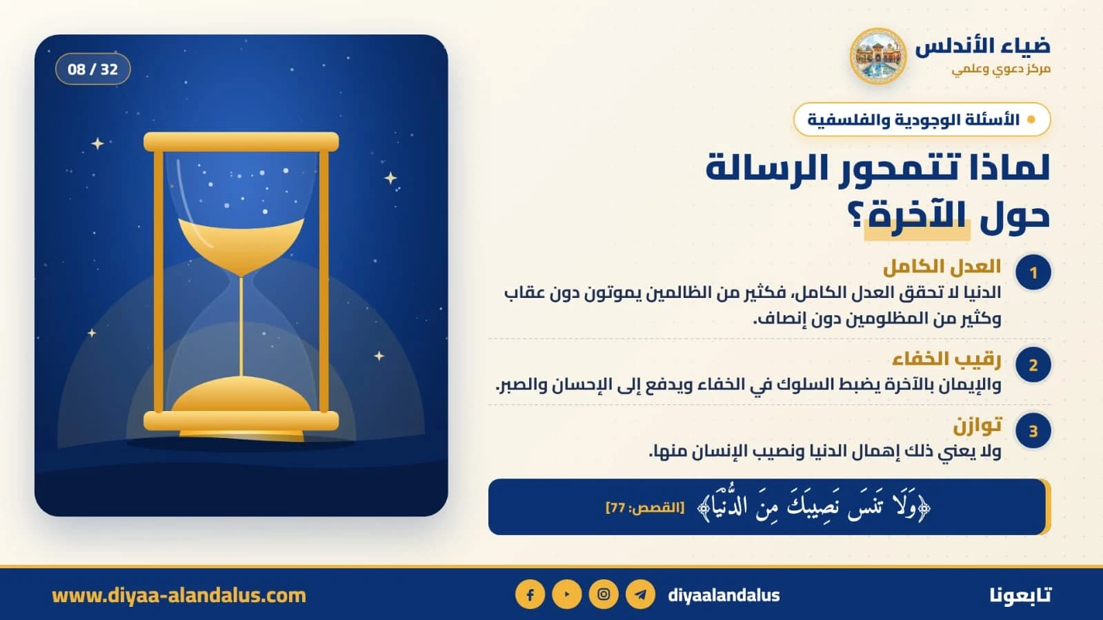 لماذا تتمحور الرسالة حول الآخرة؟ — بنر تعريفي من ضياء الأندلس