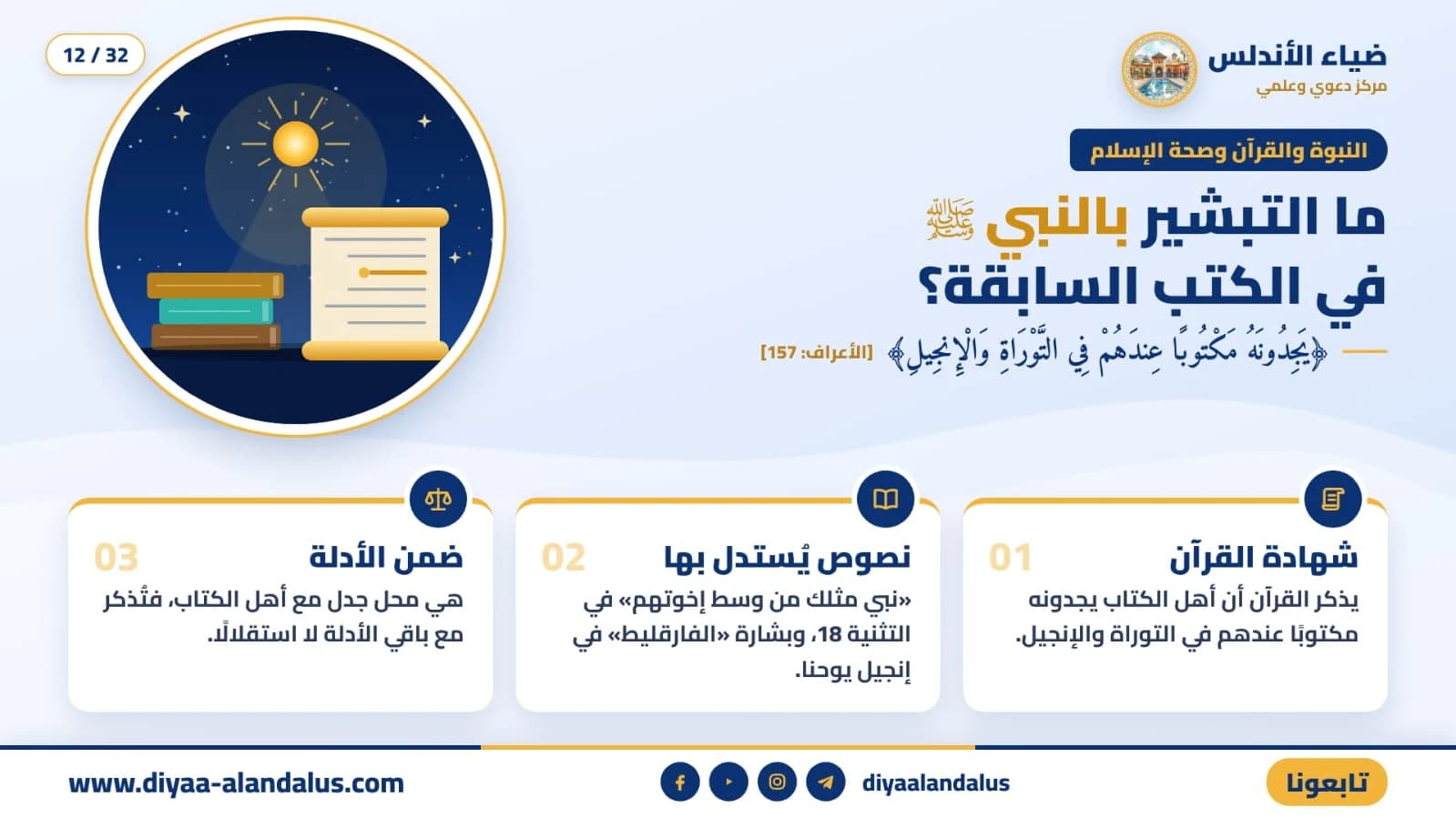 ما التبشير بالنبي ﷺ في الكتب السابقة؟ — بنر تعريفي من ضياء الأندلس