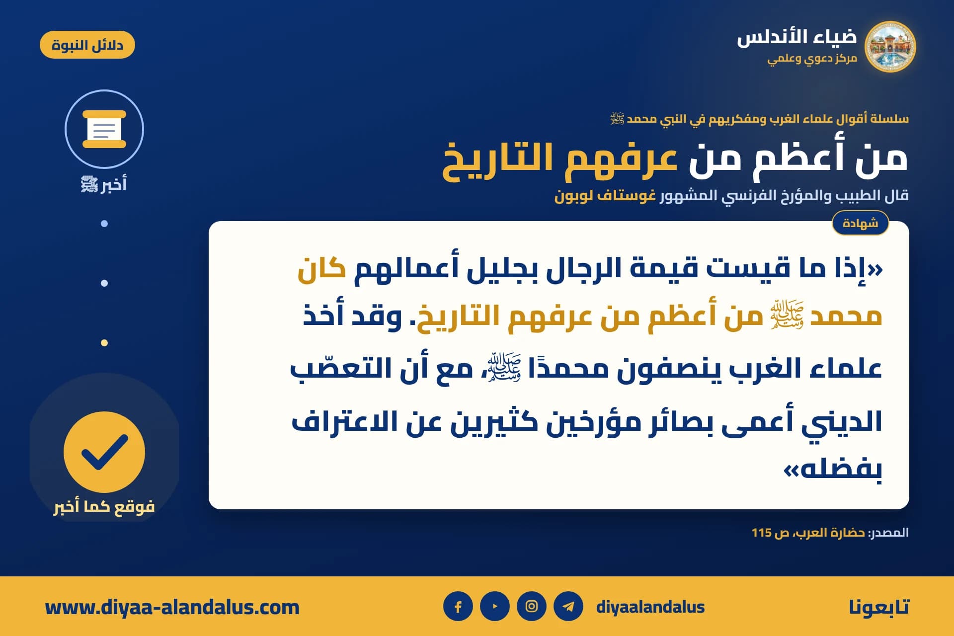 Among the Greatest Figures Known to History — a banner in the Evidence of Prophethood series from Diyaa Al-Andalus